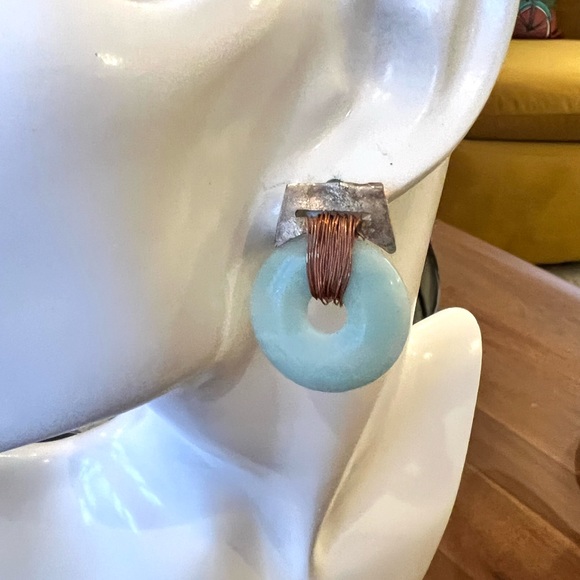 Artisan Stone and Copper Mixed Media Earrings - Picture 6 of 7